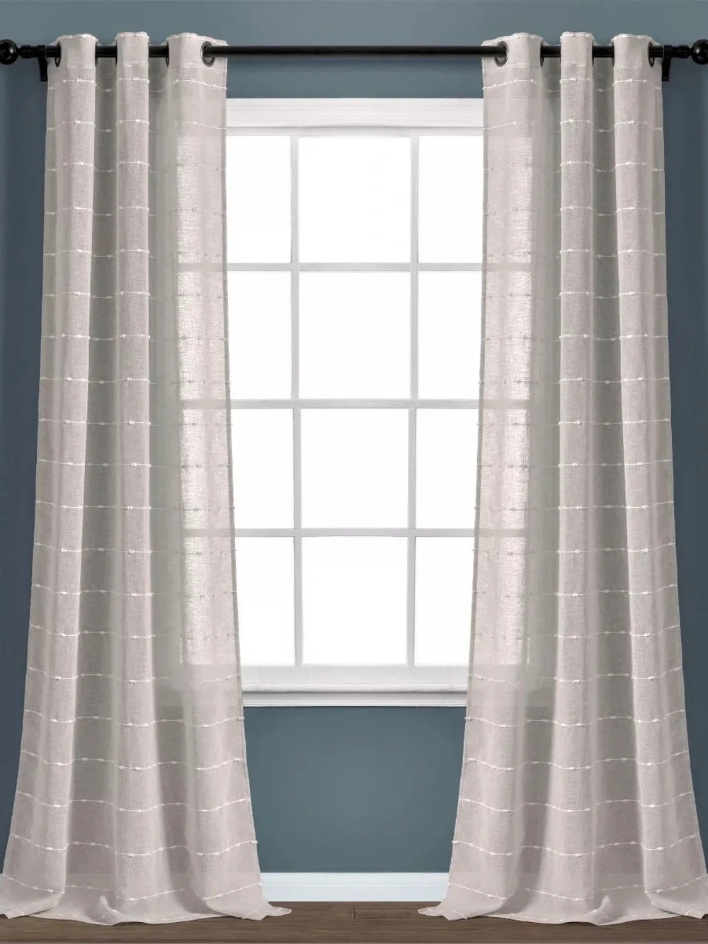 Lush Decor Farmhouse Textured Sheer Grommet Curtain Panels Gray 38x108 set of 2